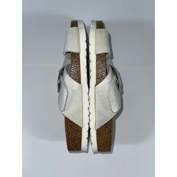 BIRKENSTOCK SIENA BIG BUCKLE SLIDE SANDAL WASHED METALLIC WHITE SZ 6-6.5US/37EU