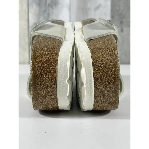 BIRKENSTOCK SIENA BIG BUCKLE SLIDE SANDAL WASHED METALLIC WHITE SZ 6-6.5US/37EU