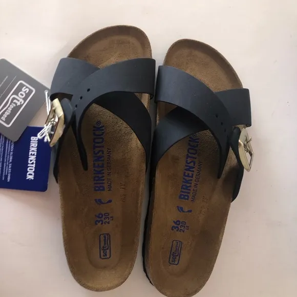 Birkenstock Siena II leather soft footbed black sandal. Size: 5, 5.5, 36