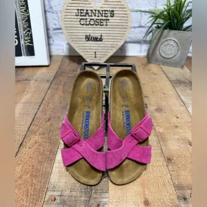 Birkenstock® Suede Siena Soft Footbed Sandals in Fuchsia Tulip size 36