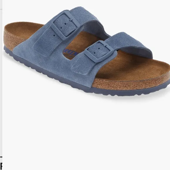 Birkenstock Unisex Arizona soft slide sandals in elemental blue narrow