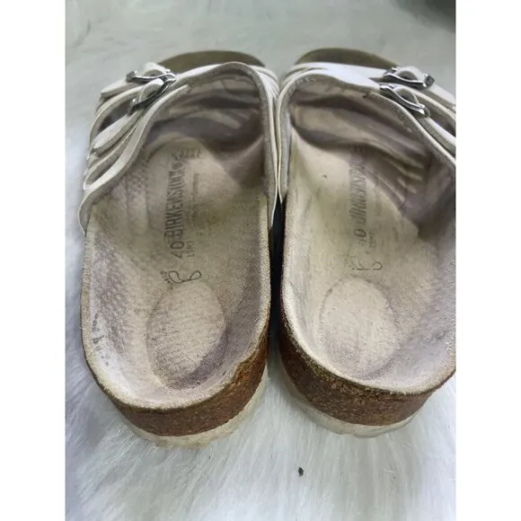 Birkenstock White Leather Sandals With Double Buckle Straps Size 40