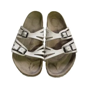 Birkenstock White Leather Sandals With Double Buckle Straps Size 40