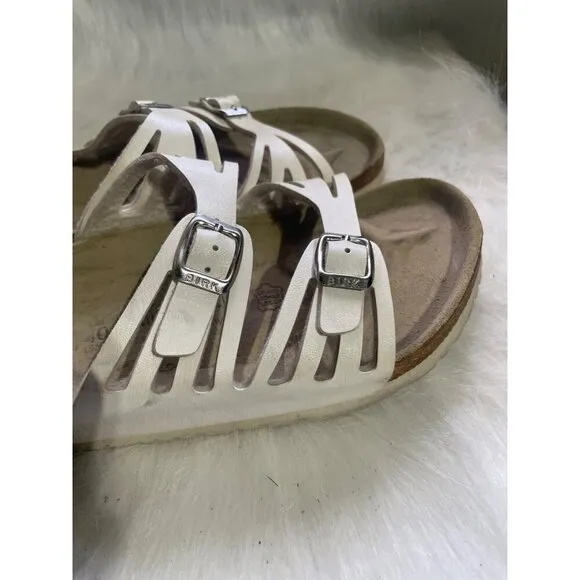 Birkenstock White Leather Sandals With Double Buckle Straps Size 40