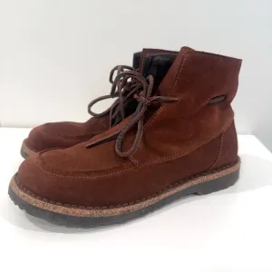 Birkenstock Women’s Bakki Brown Suede Lace up Boots shearling lined 39 9 EUC