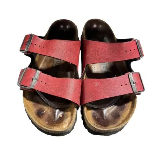 Birkenstock Womens Red Arizona Sandals Size 38 EU / 7 US Leather Cork Footbed