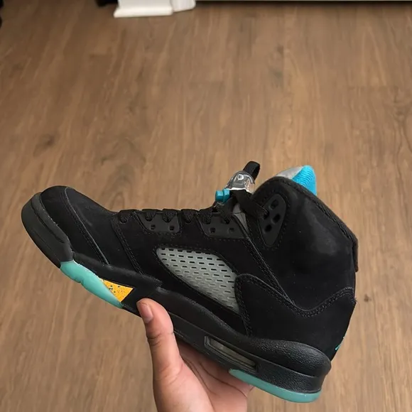 Black and Teal Sneakers with Yellow Accents