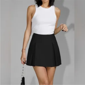 Black elegant pleated detail mini skirt