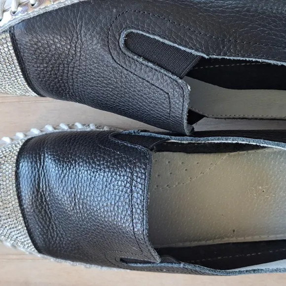 Black Leather Rhinestone Slip-On Stylish Fun Sparkle Quality Platform Loafers