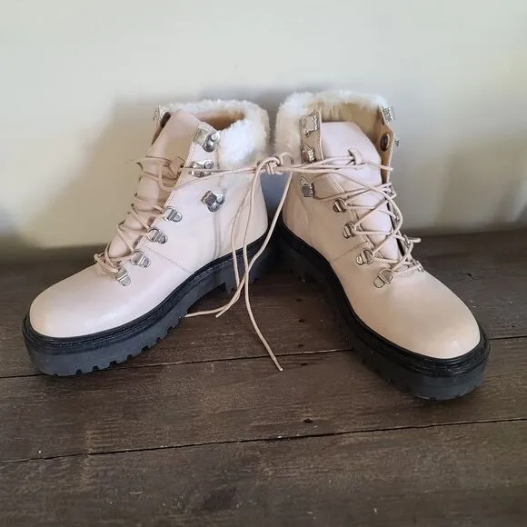 Black Suede Studio brand hikers leather shearling boots Size 36
