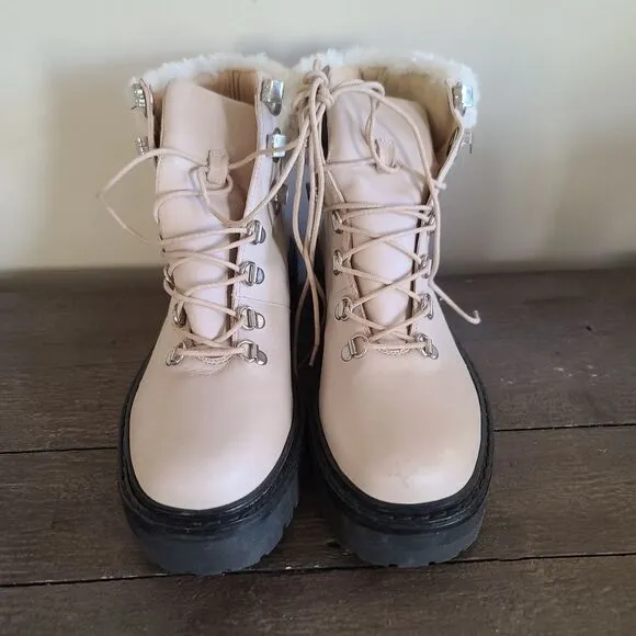 Black Suede Studio brand hikers leather shearling boots Size 36