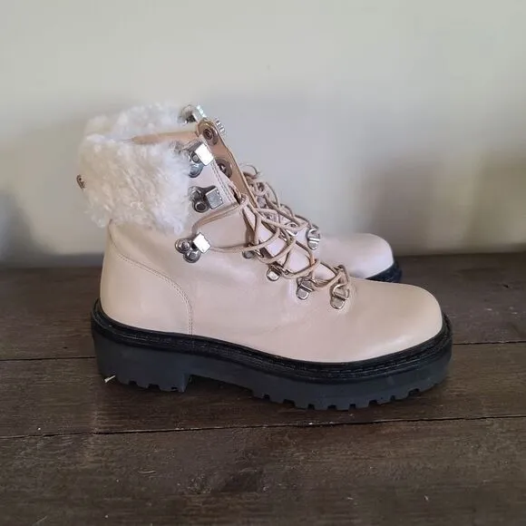 Black Suede Studio brand hikers leather shearling boots Size 36