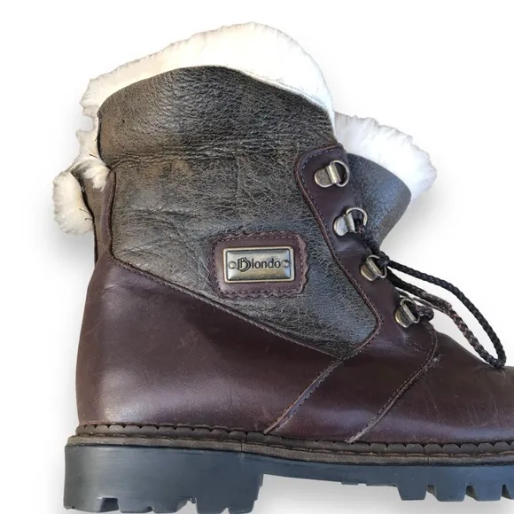 Blondo Canada Shearling Lined Brown Leather Combat Boots Size 7