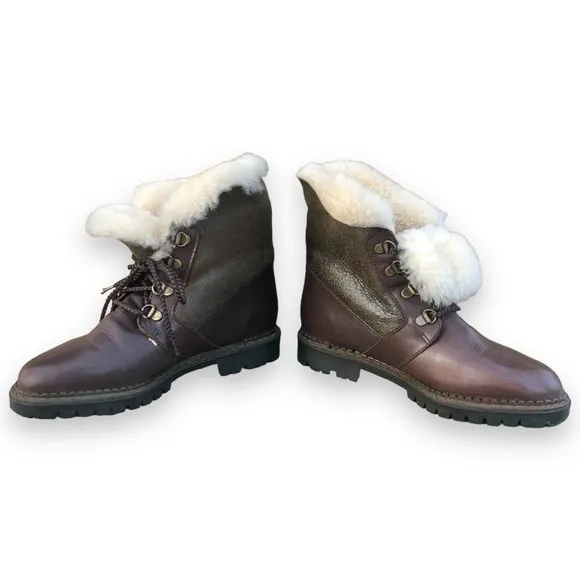 Blondo Canada Shearling Lined Brown Leather Combat Boots Size 7