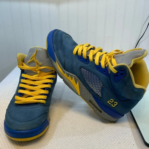 Blue and Yellow Air Jordan retro 5 Sneakers