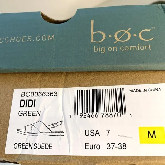 BOC by Born Didi Sandals Suede Buckle Slingback Flats Green Size 7 NEW