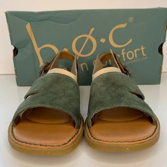 BOC by Born Didi Sandals Suede Buckle Slingback Flats Green Size 7 NEW
