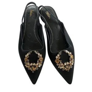 Boden Embellished Black Satin Slingback Flats Size 40 9