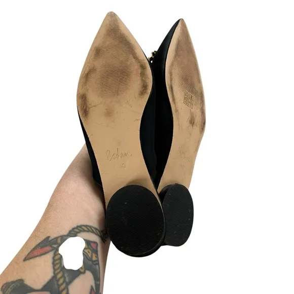 Boden Embellished Black Satin Slingback Flats Size 40 9