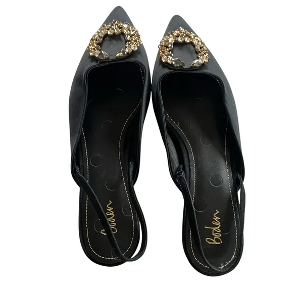 Boden Embellished Black Satin Slingback Flats Size 40 9
