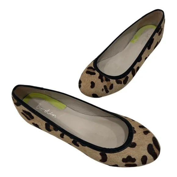 Boden Leopard Calf Hair Round Toe Ballet Flats Size 38 US 7