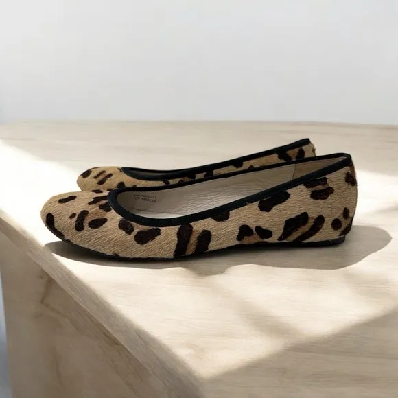 Boden Leopard Calf Hair Round Toe Ballet Flats Size 38 US 7