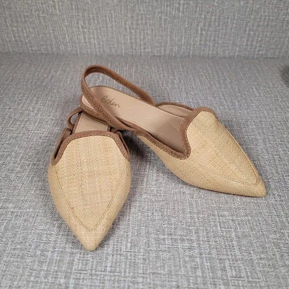 Boden Lily Tan Raffia Slingback Sandals Size EU 39 Shoes Women's US Size 8 Flats