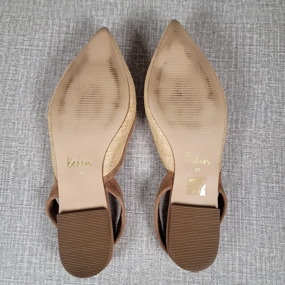 Boden Lily Tan Raffia Slingback Sandals Size EU 39 Shoes Women's US Size 8 Flats