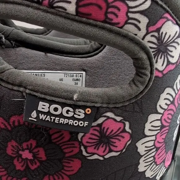 BOGS Floral Pansies Rain Winter Snow Boots - Gray and Pink Sz 5 Youth
