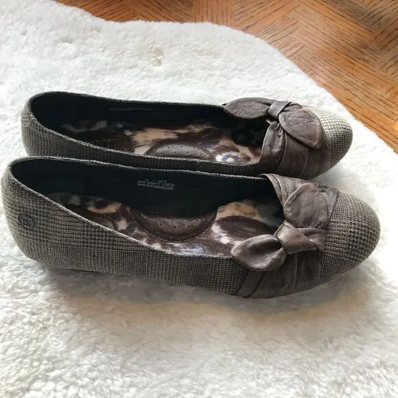 Born 9 Lilly Flat Gray Houndstooth Brown Bow