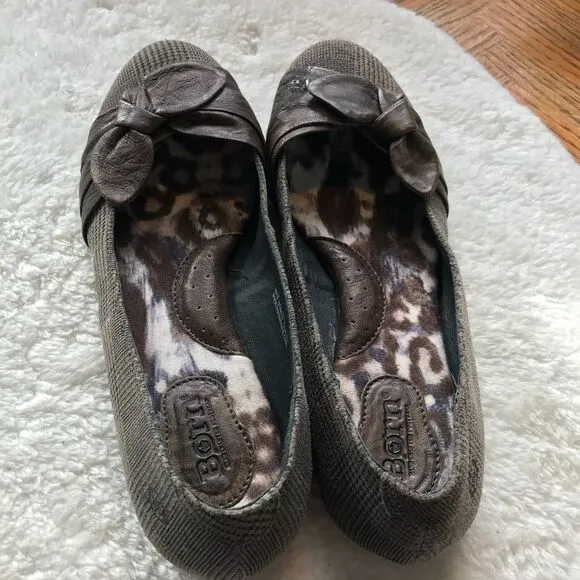 Born 9 Lilly Flat Gray Houndstooth Brown Bow