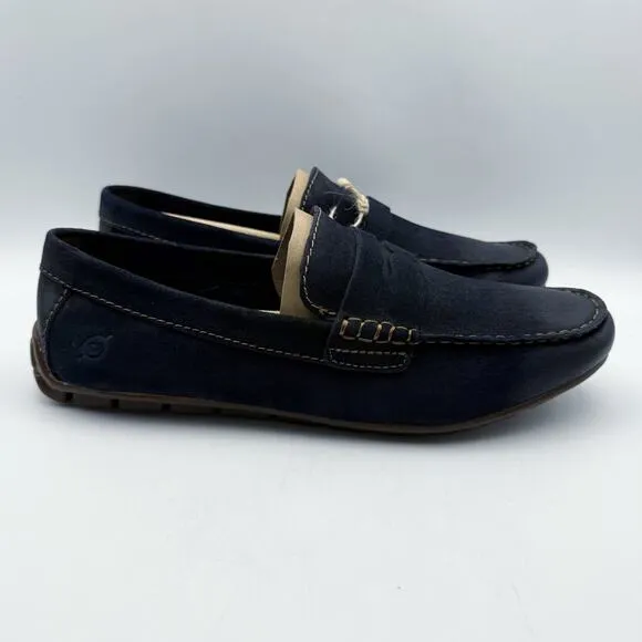 Born Mens Driving Loafers US 10.5 EU 44.5 Navy Blue Suede Leather NIB