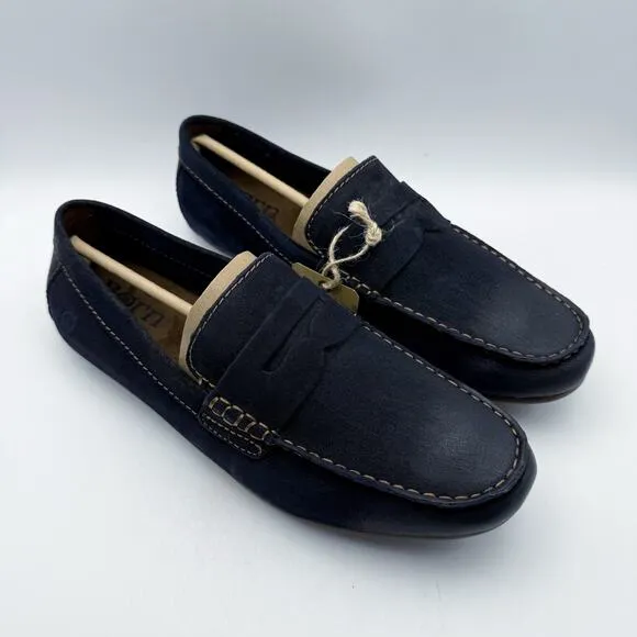 Born Mens Driving Loafers US 10.5 EU 44.5 Navy Blue Suede Leather NIB