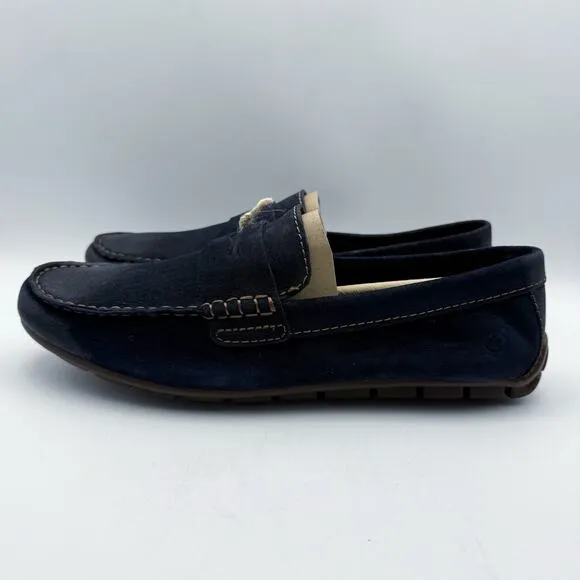 Born Mens Driving Loafers US 10.5 EU 44.5 Navy Blue Suede Leather NIB