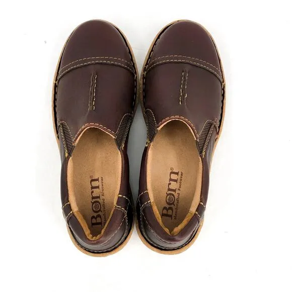BORN Women's Nampa Slip-Ons Loafers US 7.5 EU 38 Dark Brown Nubuck Leather NIB