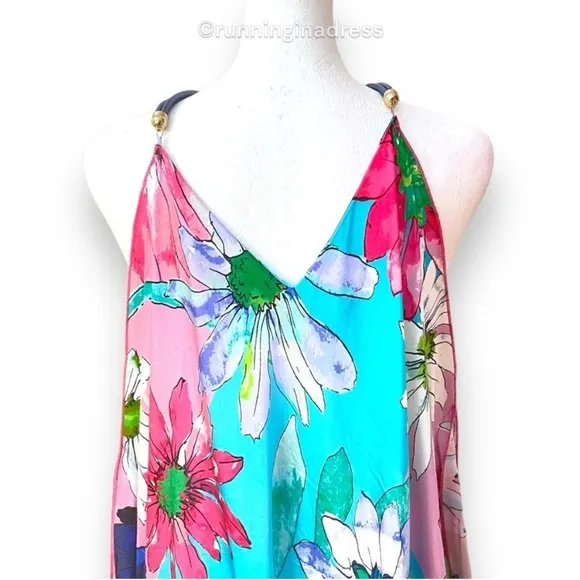 Boston Proper Blue Water Color Silk Floral Handkerchief Dress Size Medium