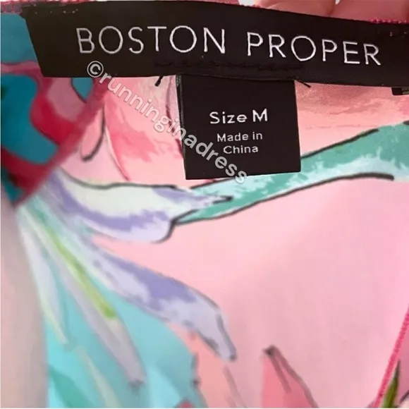 Boston Proper Blue Water Color Silk Floral Handkerchief Dress Size Medium