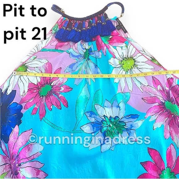 Boston Proper Blue Water Color Silk Floral Handkerchief Dress Size Medium