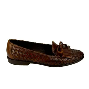 BRAGANO by COLE HAAN Vintage Woven Leather Tassel Penny Loafers Made in ITALY