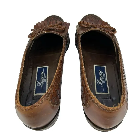 BRAGANO by COLE HAAN Vintage Woven Leather Tassel Penny Loafers Made in ITALY