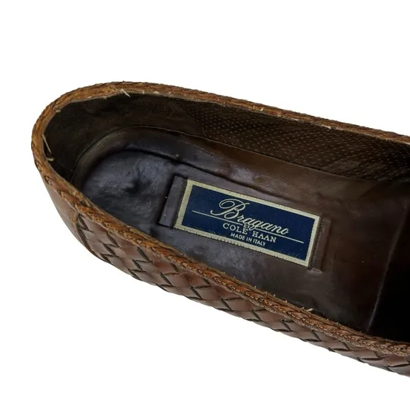 BRAGANO by COLE HAAN Vintage Woven Leather Tassel Penny Loafers Made in ITALY