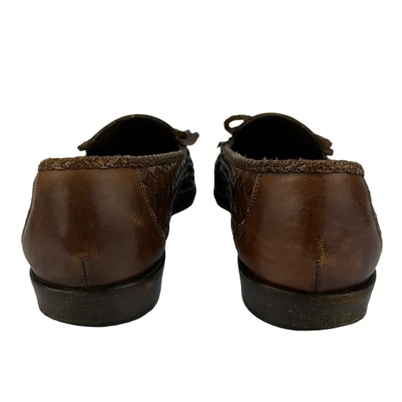 BRAGANO by COLE HAAN Vintage Woven Leather Tassel Penny Loafers Made in ITALY