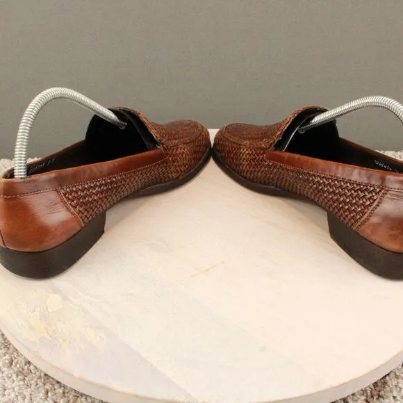 Bragano English Calf Leather Woven Loafers Men 8 Brown Italy Basket Weave Casual