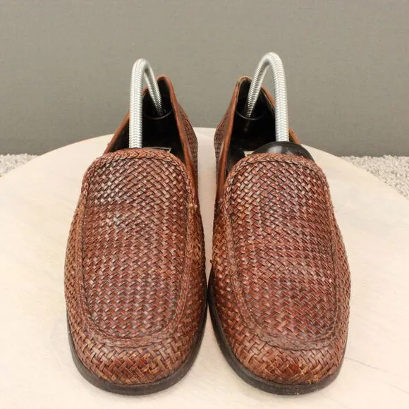 Bragano English Calf Leather Woven Loafers Men 8 Brown Italy Basket Weave Casual