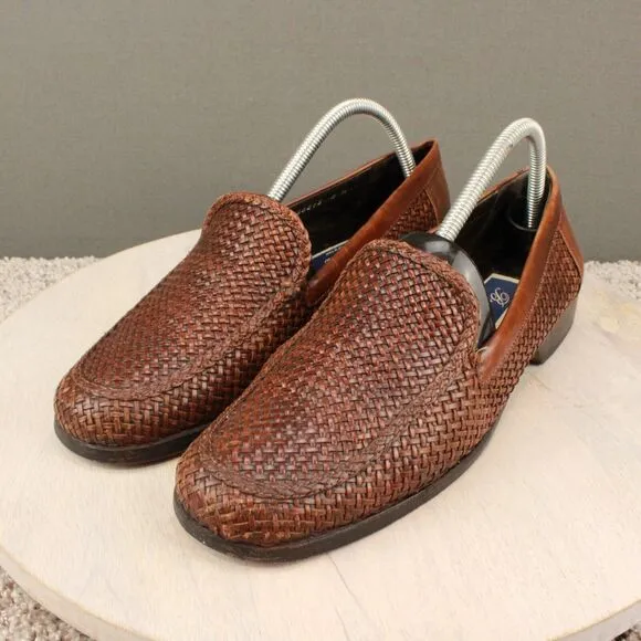 Bragano English Calf Leather Woven Loafers Men 8 Brown Italy Basket Weave Casual