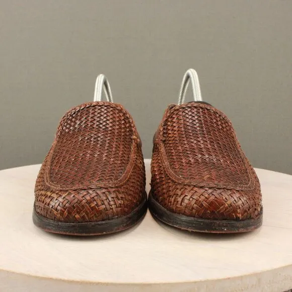 Bragano English Calf Leather Woven Loafers Men 8 Brown Italy Basket Weave Casual