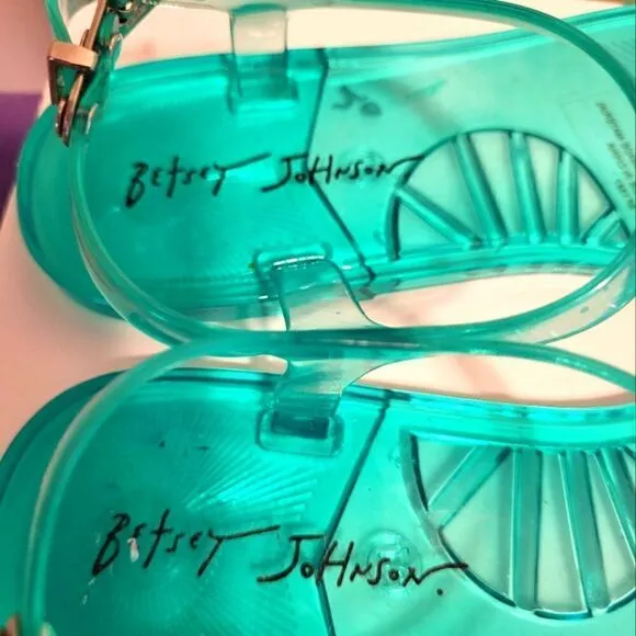 Brand New Betsey Johnson &quot;Sarai&quot; Teal Flower Jelly Thong Sandals Sz.7 MSRP $65