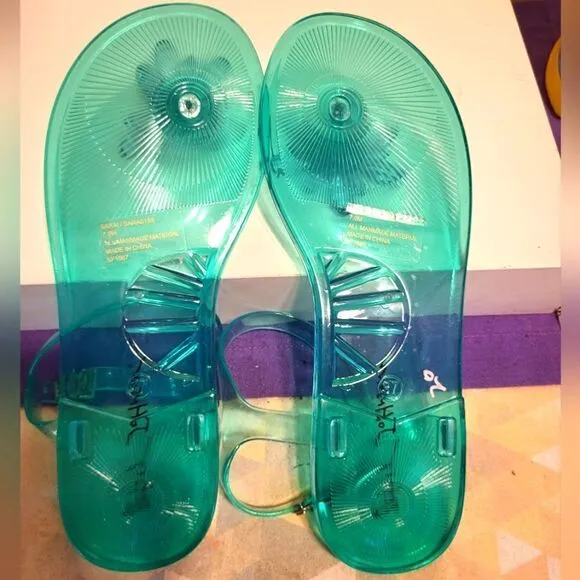 Brand New Betsey Johnson &quot;Sarai&quot; Teal Flower Jelly Thong Sandals Sz.7 MSRP $65