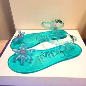 Brand New Betsey Johnson &quot;Sarai&quot; Teal Flower Jelly Thong Sandals Sz.7 MSRP $65