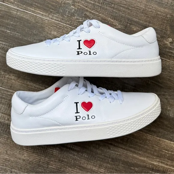 Brand new Ralph Lauren Polo white leather I love polo Sneakers with Heart 7.5